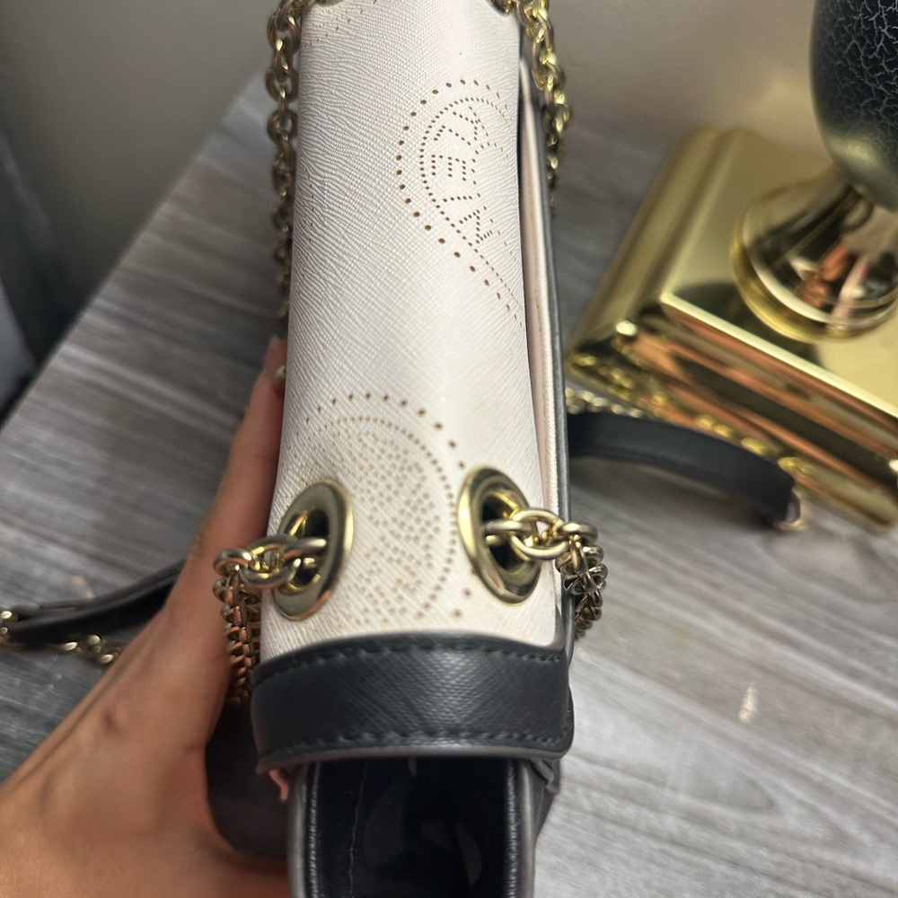 Anne Klein Black and Cream Shoulder Bag with Gold Hardware - Picture 9 of 15